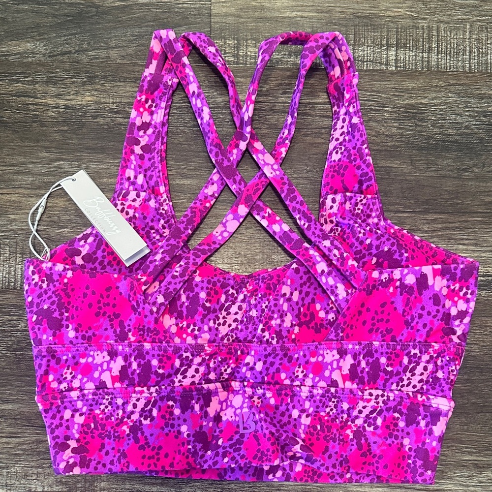 BuffBunny Rosa Pink and Purple Patterned Sports Bra - Picture 2 of 2